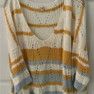 New POL Boutique Striped Knit Sweater - Orange, Blue, and White